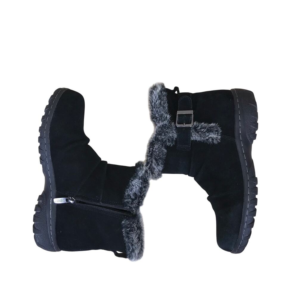 Khombu Lindsey Winter Boots Women’s 7M Black Leather Faux Fur Lined Side Zip